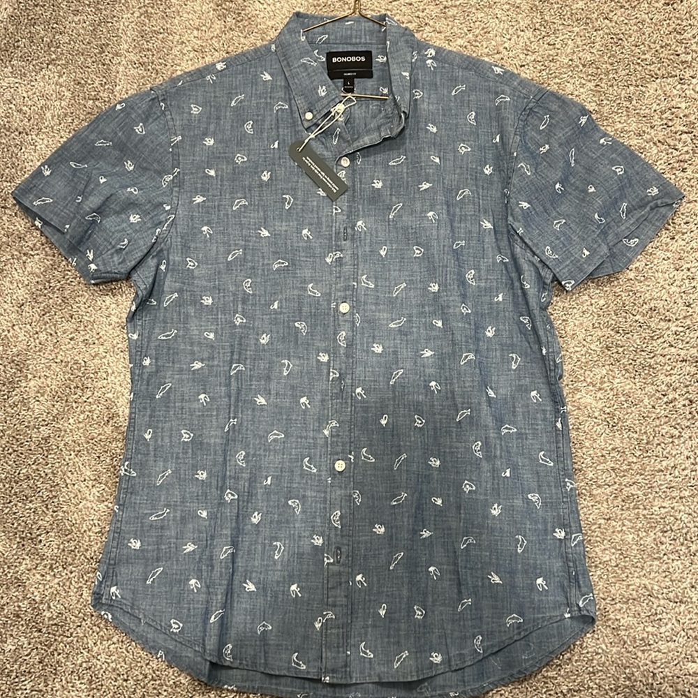 Men’s Bonobos Casual Button Down Blue Fish